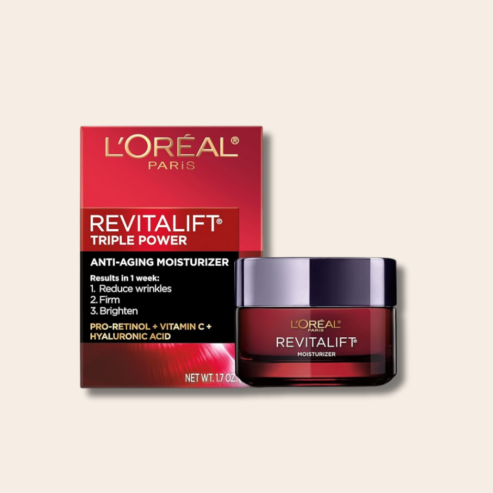 L'Oreal Paris Revitalift Triple Power Anti-Aging Face Moisturizer, Pro Retinol, Hyaluronic Acid & Vitamin C to Reduce Wrinkles, Firm & Brighten Skin, 1.7 Oz