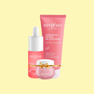 Dot & Key Watermelon +Vitamin C Gel Face Wash,Watermelon & 10% Glycolic Serum,Watermelon Matte Superglow Moisturizer(100ml,30ml,15ml)