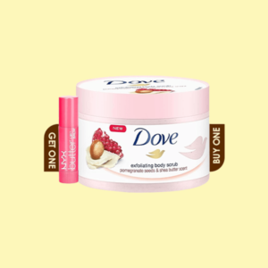 Dove Exfoliating Body Scrub with Pomegranate Seeds & Shea Butter Scent 225ml & NYX Butter Lip Balm