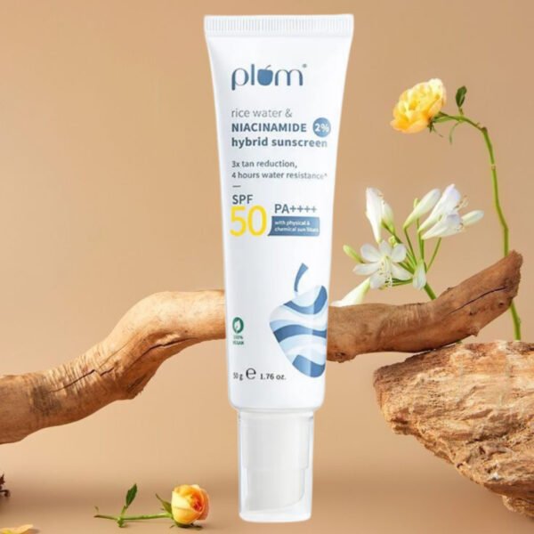 Plum 2% Niacinamide & Rice Water SPF 50 PA+++ Hybrid Sunscreen 50gm - Image 2